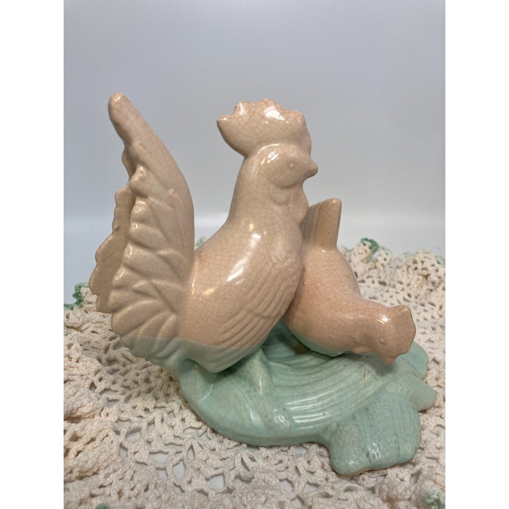 Vintage Rooster & Hen Ceramic Pottery Unique Figurine Crackle Glaze‎ Made Japan